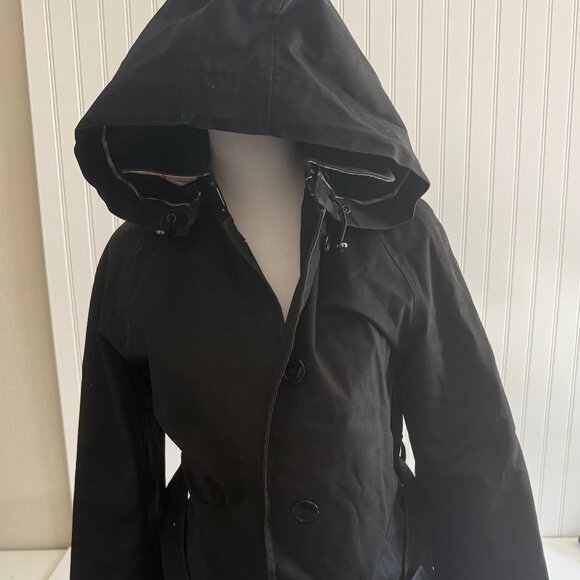 Burberry Black Women's Trench Coat with Hood Size 4 Petite - Picture 1 of 12